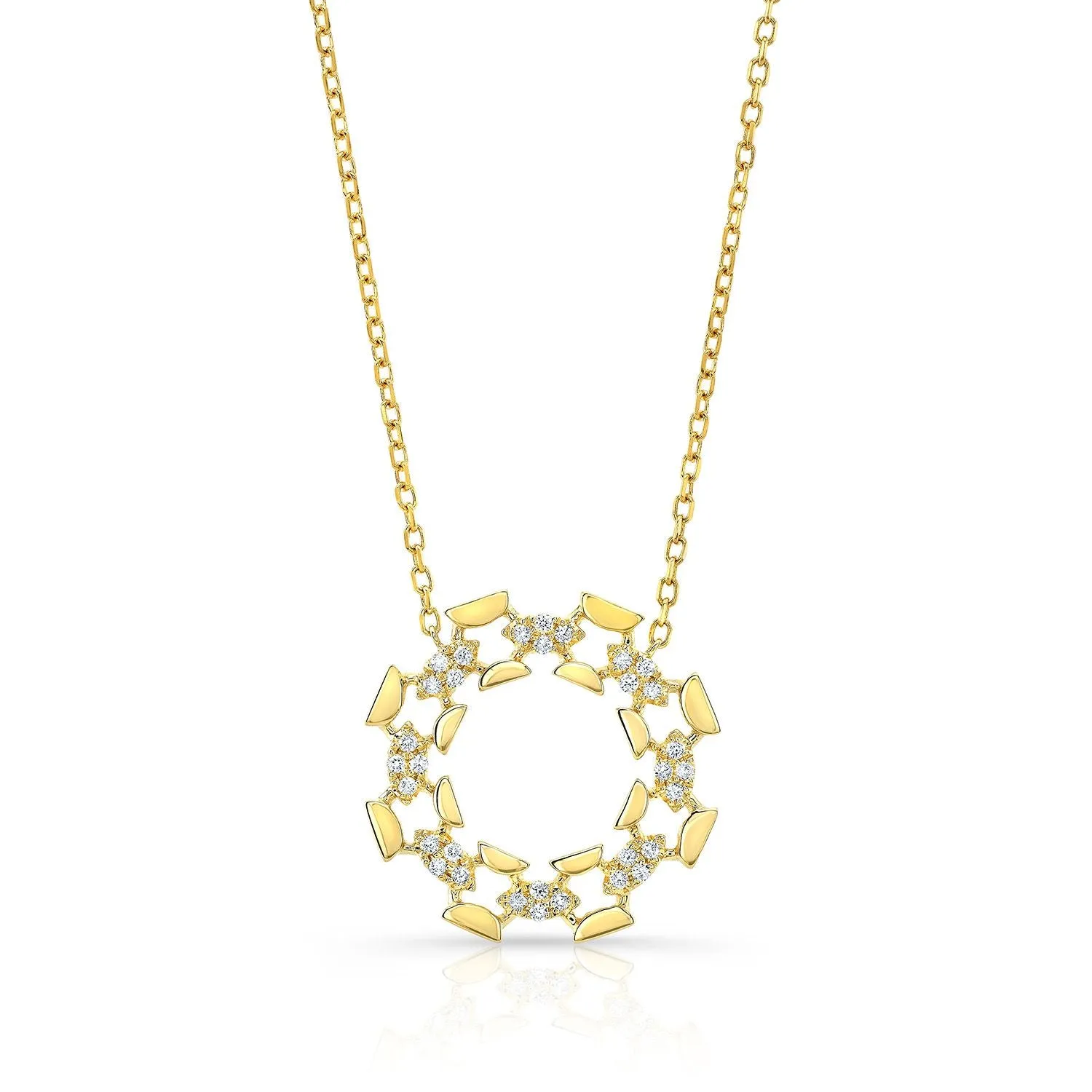 Diamond High Polish Open Wreath Necklace In 14k Yellow Gold, 16-18 Adj Chain
