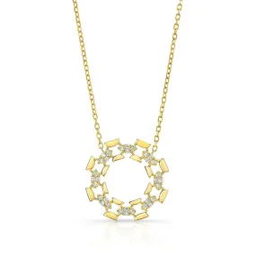 Diamond High Polish Open Wreath Necklace In 14k Yellow Gold, 16-18 Adj Chain