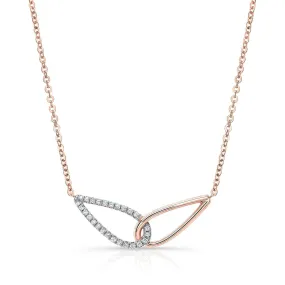 Diamond Pave And High Polish Teardrop Interlink Necklace In 14k Rose Gold, 16-18 Inch