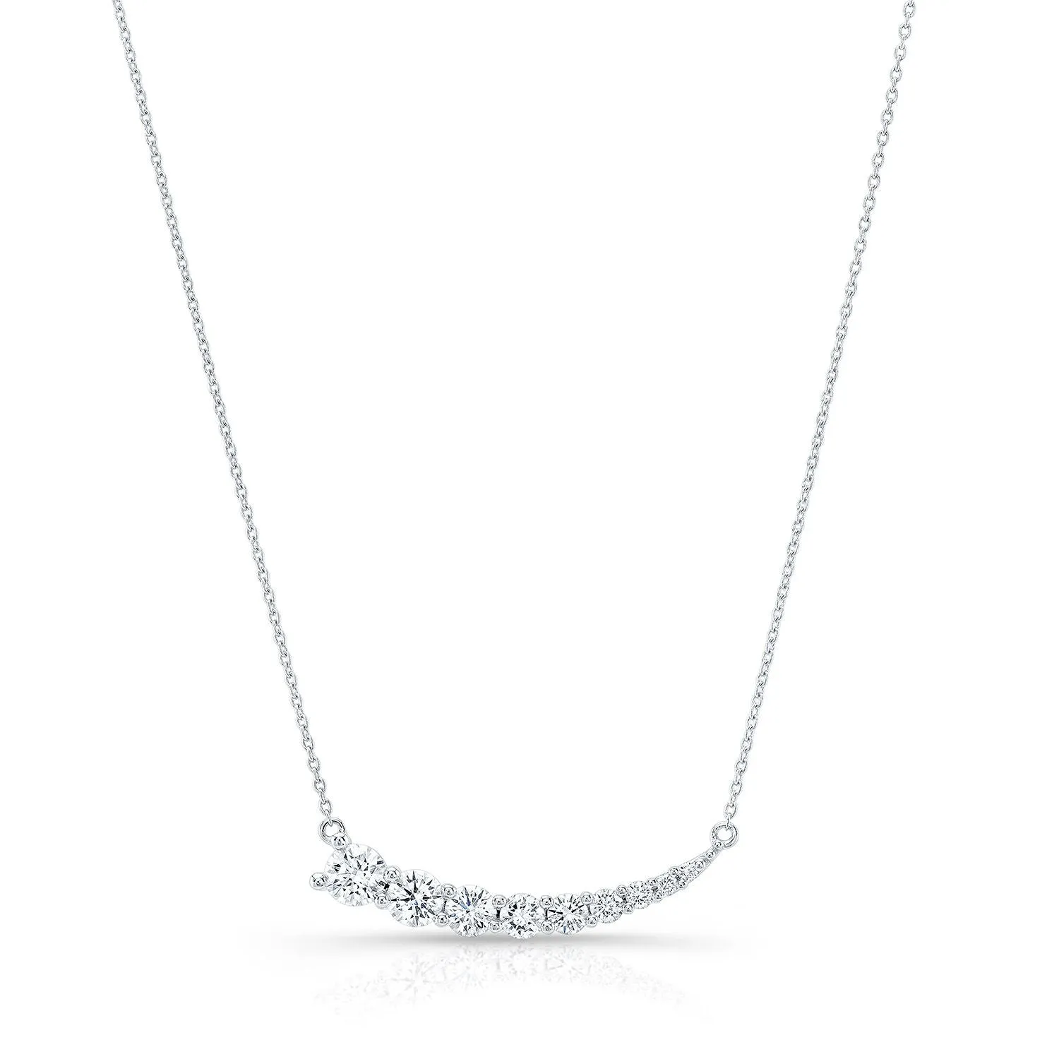 Diamond Round Graduated Prong-set Comet Necklace In 14k White Gold
