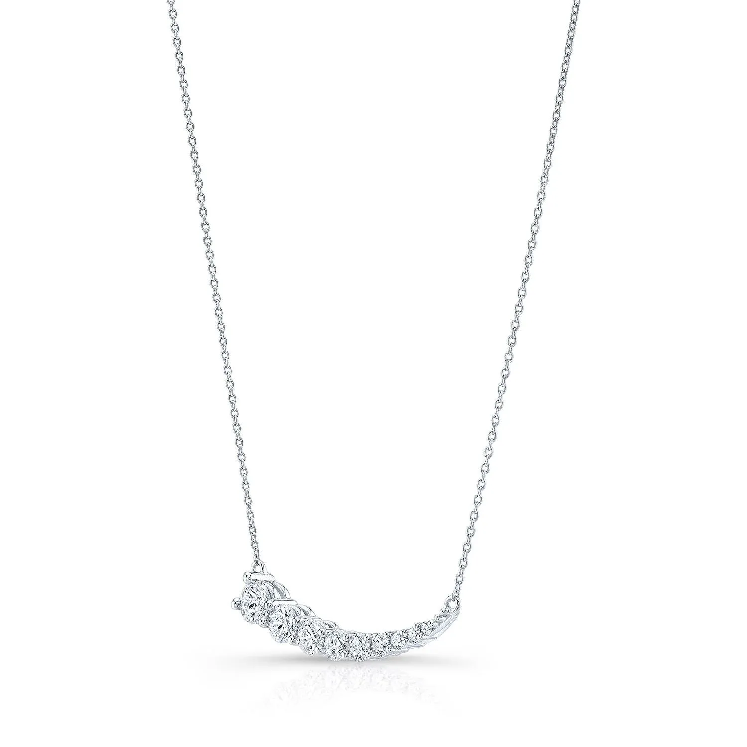 Diamond Round Graduated Prong-set Comet Necklace In 14k White Gold