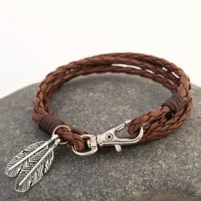 Double Feather Pendant Leather Charm Friendship Bracelets & Bangles