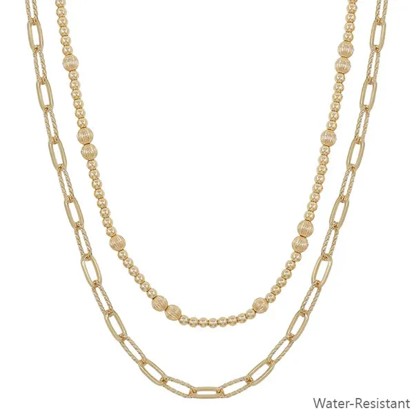 Double Layered Gold Bead & Chain Necklace