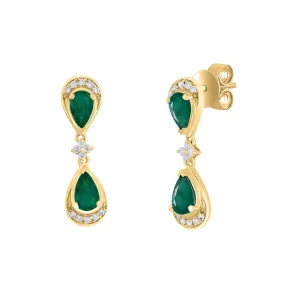 Double Pear Emerald & Diamond Drop Earrings