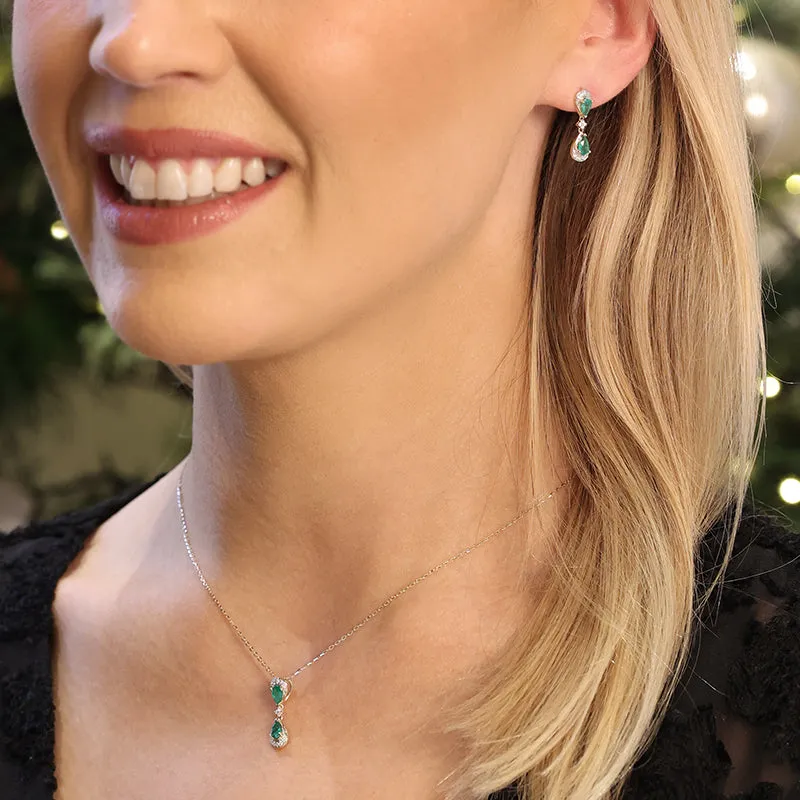 Double Pear Emerald & Diamond Drop Earrings