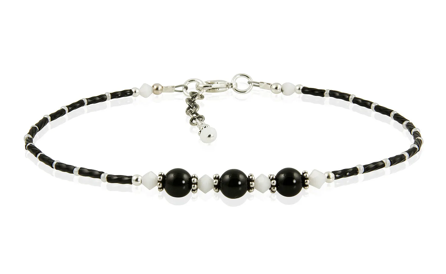 Elegant Crystal Onyx Gemstone Beaded Anklet