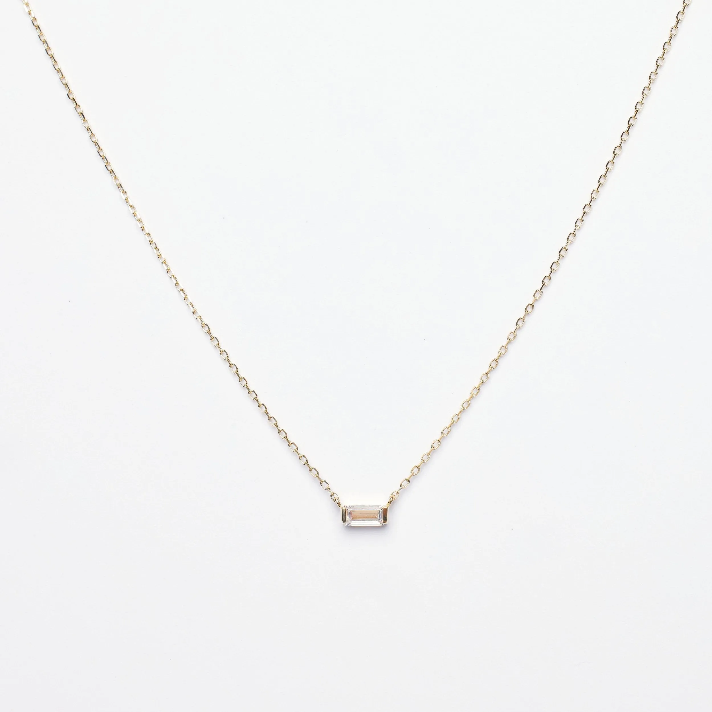 Elsa CZ Baguette Pendant 14k Solid Gold Necklace