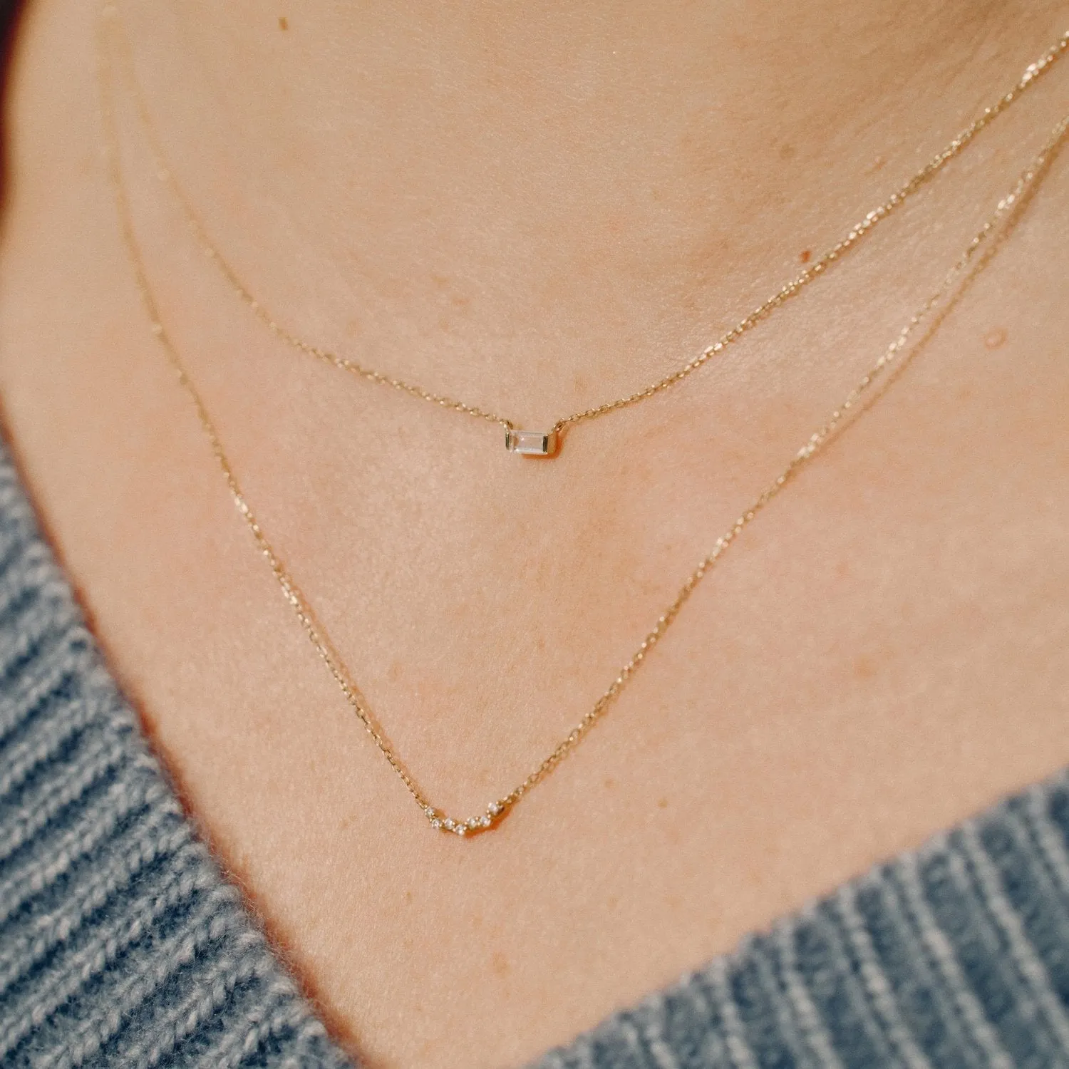 Elsa CZ Baguette Pendant 14k Solid Gold Necklace