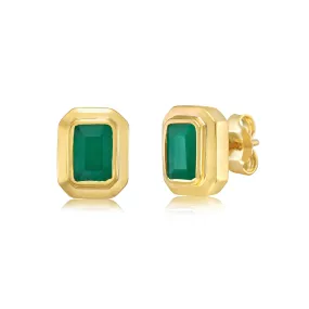 Emerald Cut Emerald Studs Bezel Setting Earrings (1.30 ct.) in 14K Gold