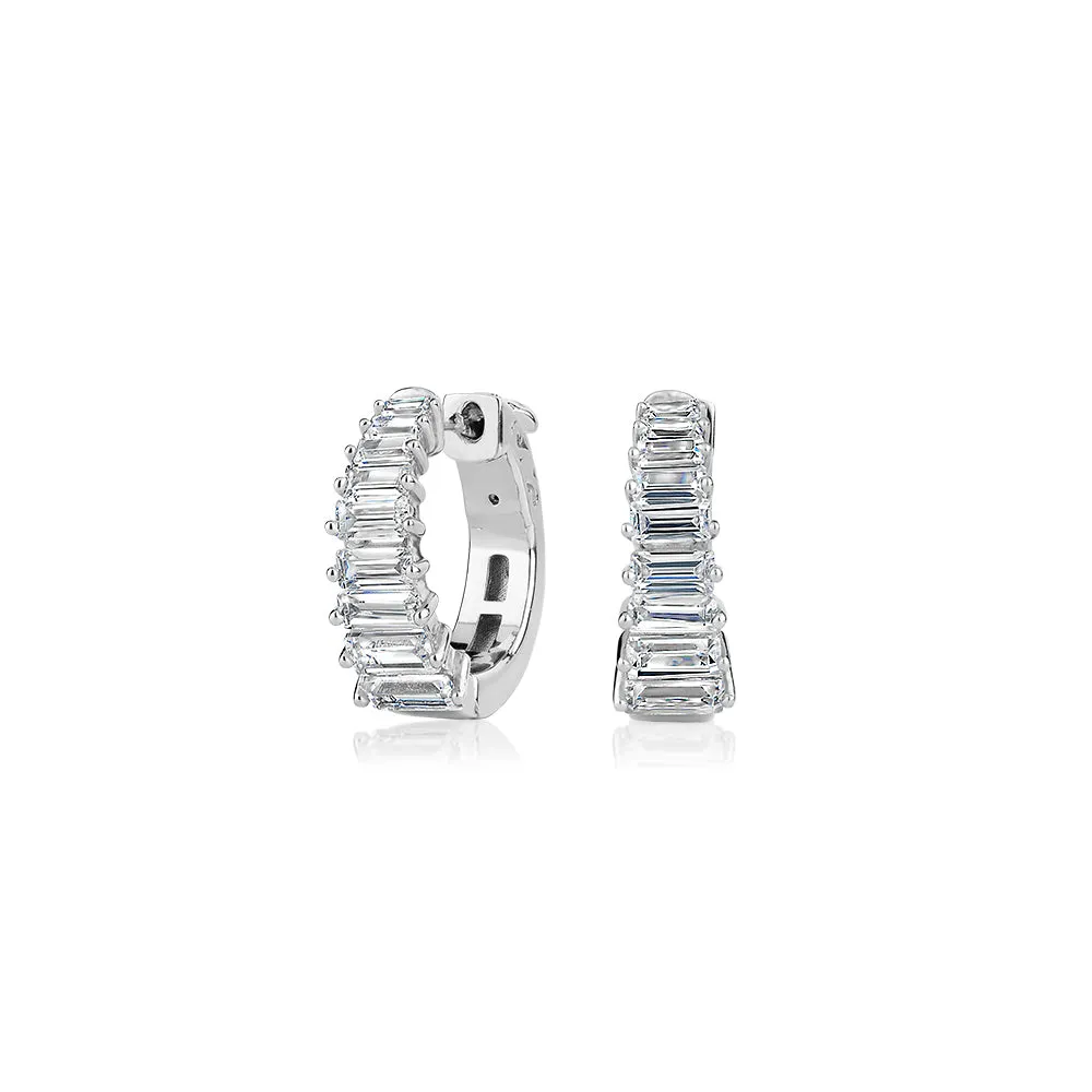 Emerald Cut hoop earrings with diamond simulants in sterling silver