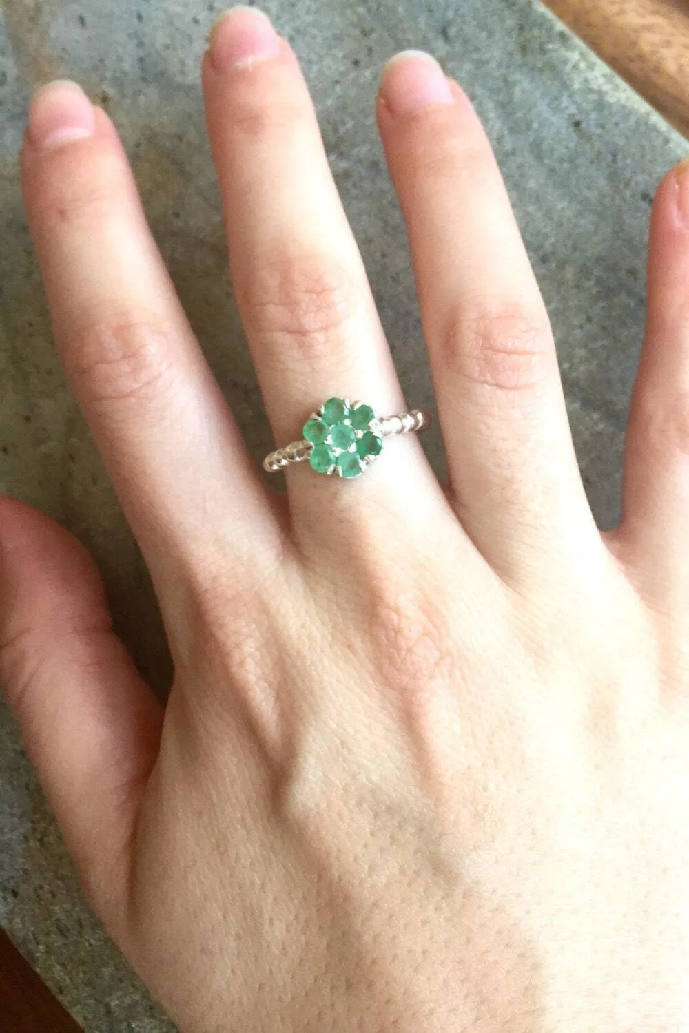 Emerald Flower Ring - Dainty Emerald Ring - Emerald Daisy Ring