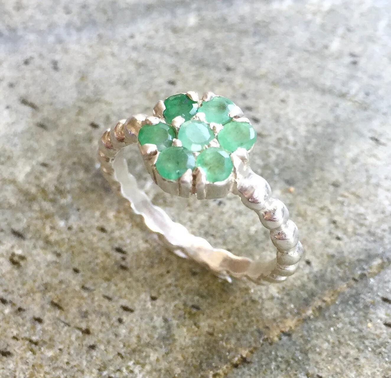 Emerald Flower Ring - Dainty Emerald Ring - Emerald Daisy Ring