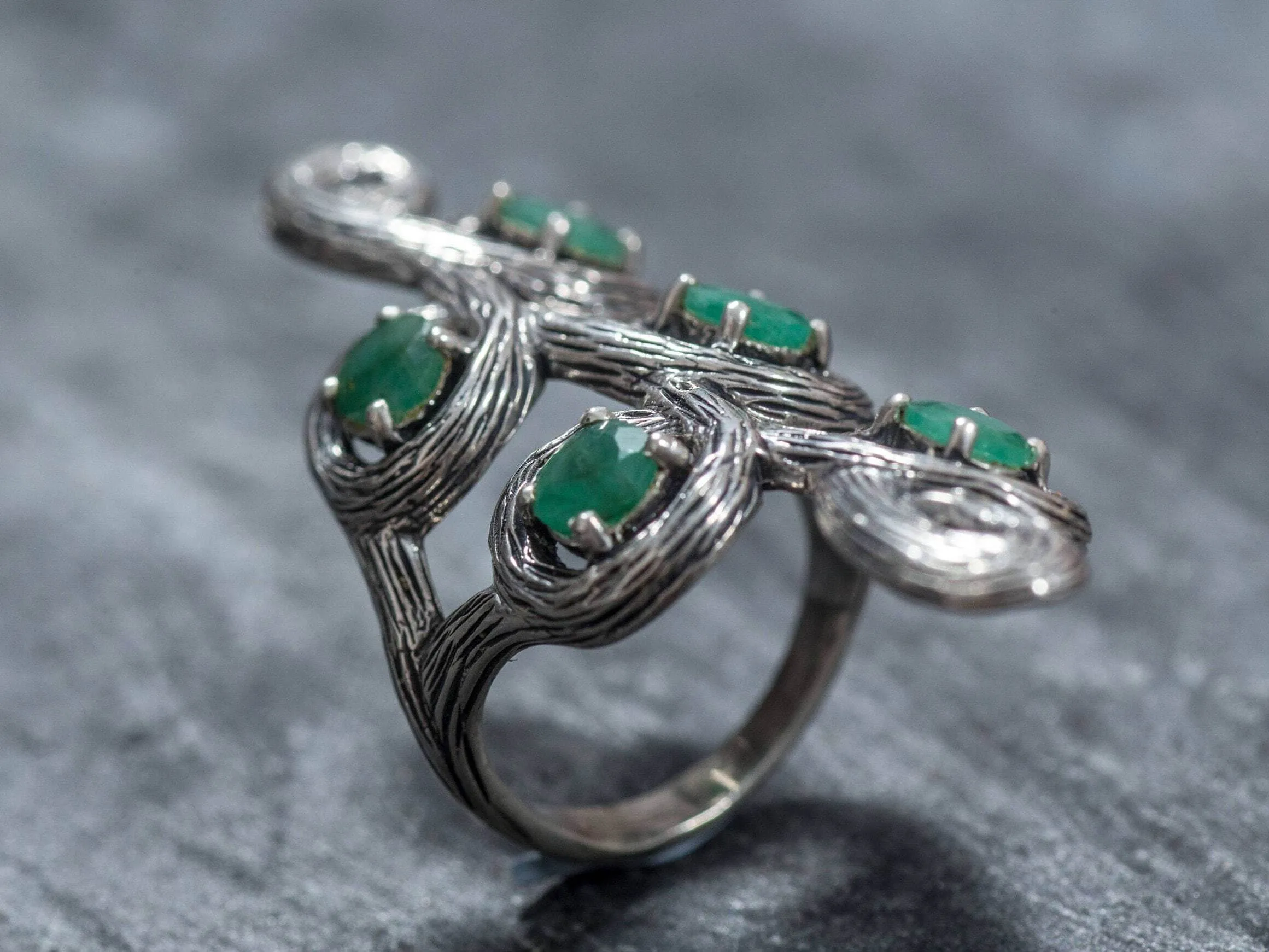 Emerald Statement Ring - Long Leaf Ring - Boho Emerald Ring