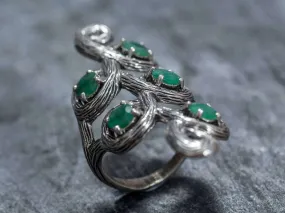 Emerald Statement Ring - Long Leaf Ring - Boho Emerald Ring