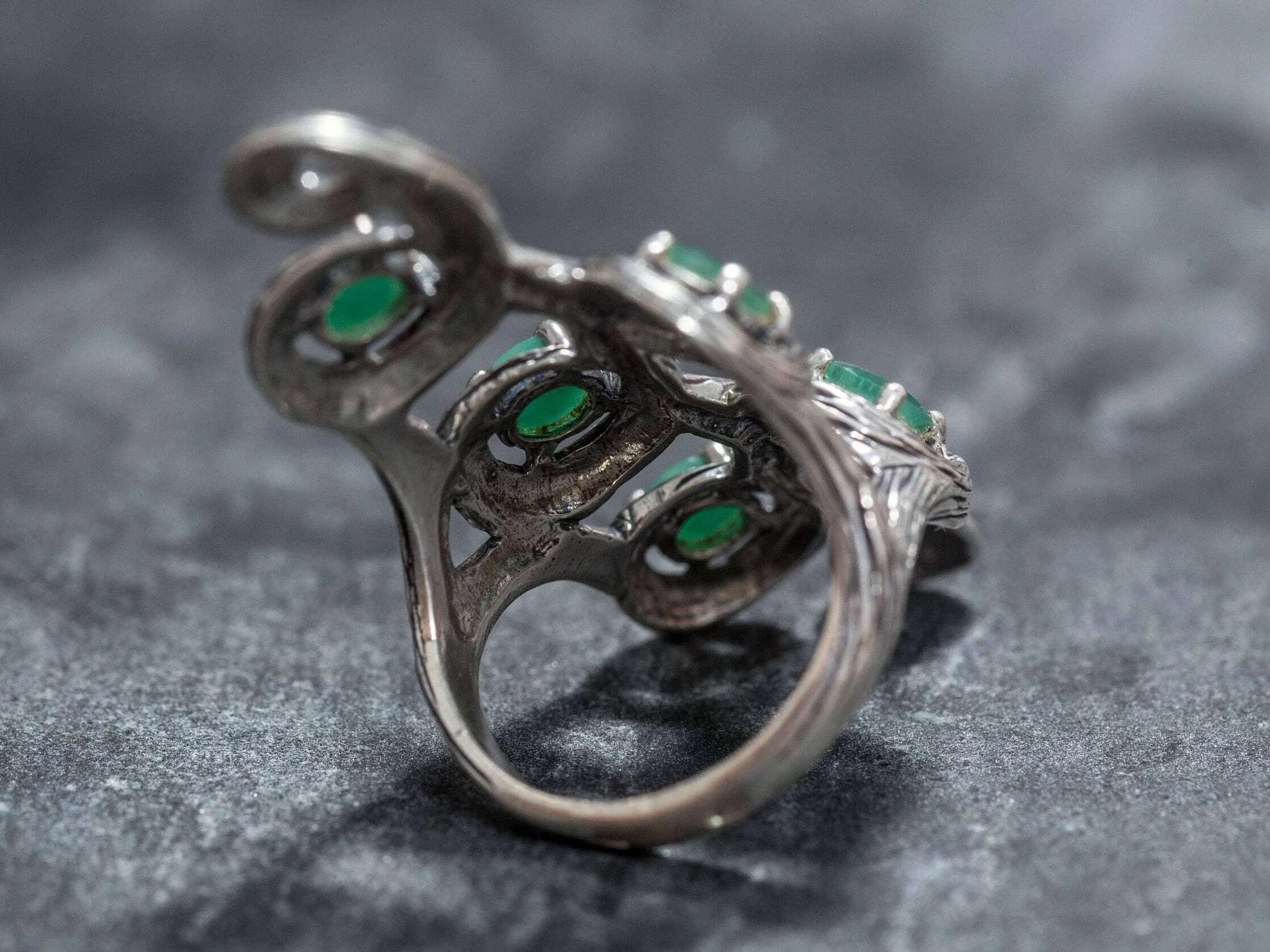 Emerald Statement Ring - Long Leaf Ring - Boho Emerald Ring