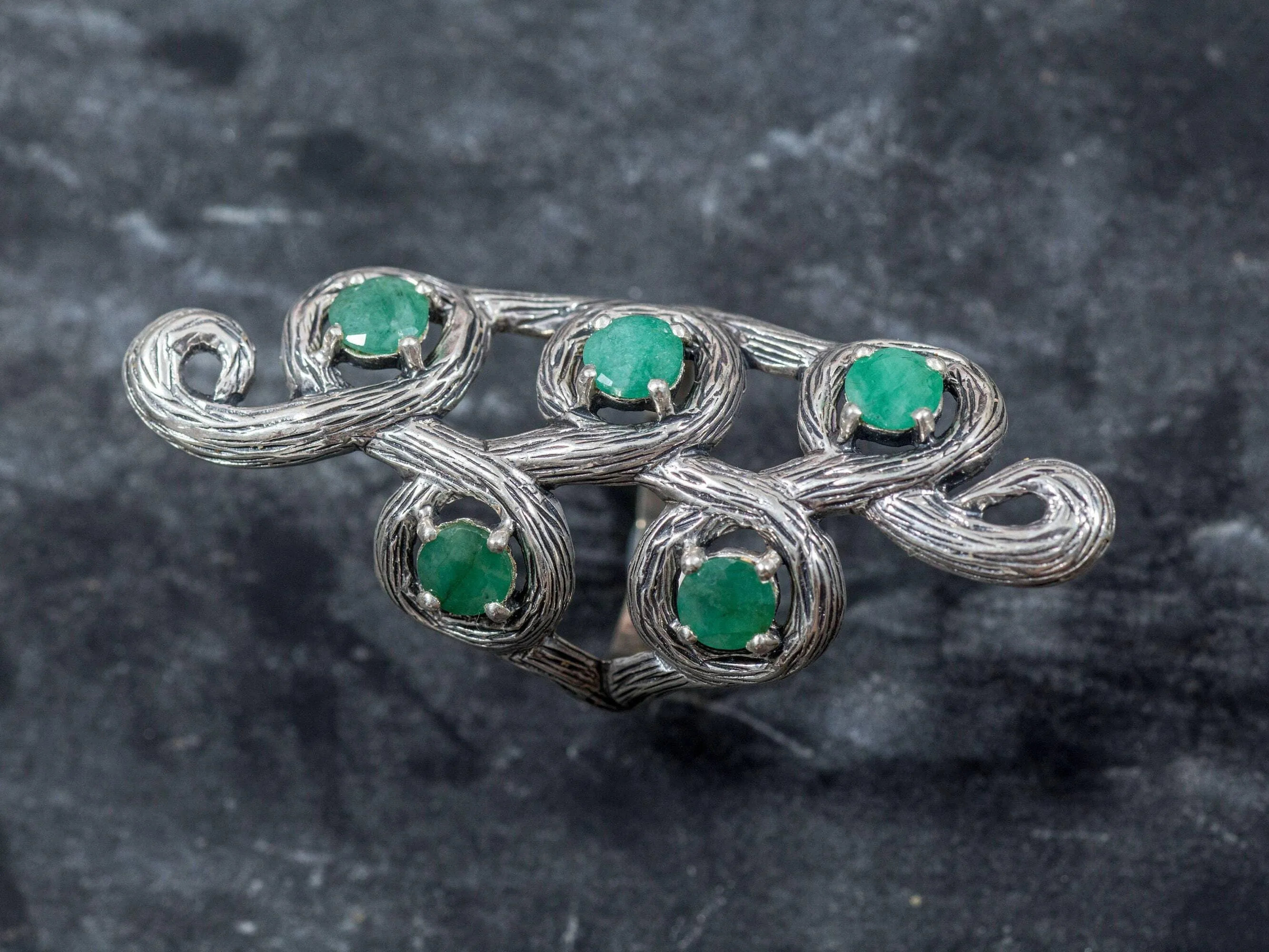 Emerald Statement Ring - Long Leaf Ring - Boho Emerald Ring
