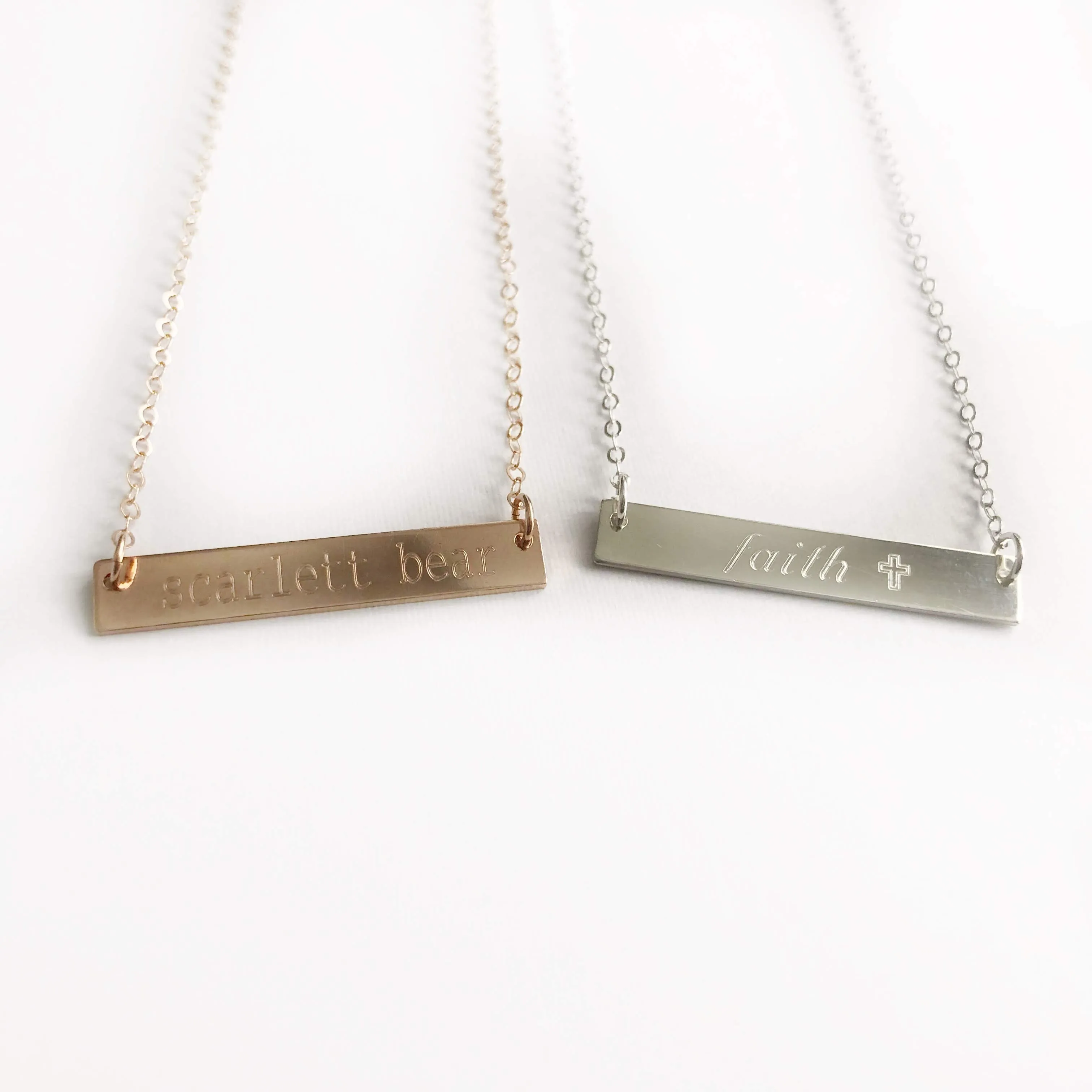 Everyday Bar Necklace - Machine Engraved - Precious Metals