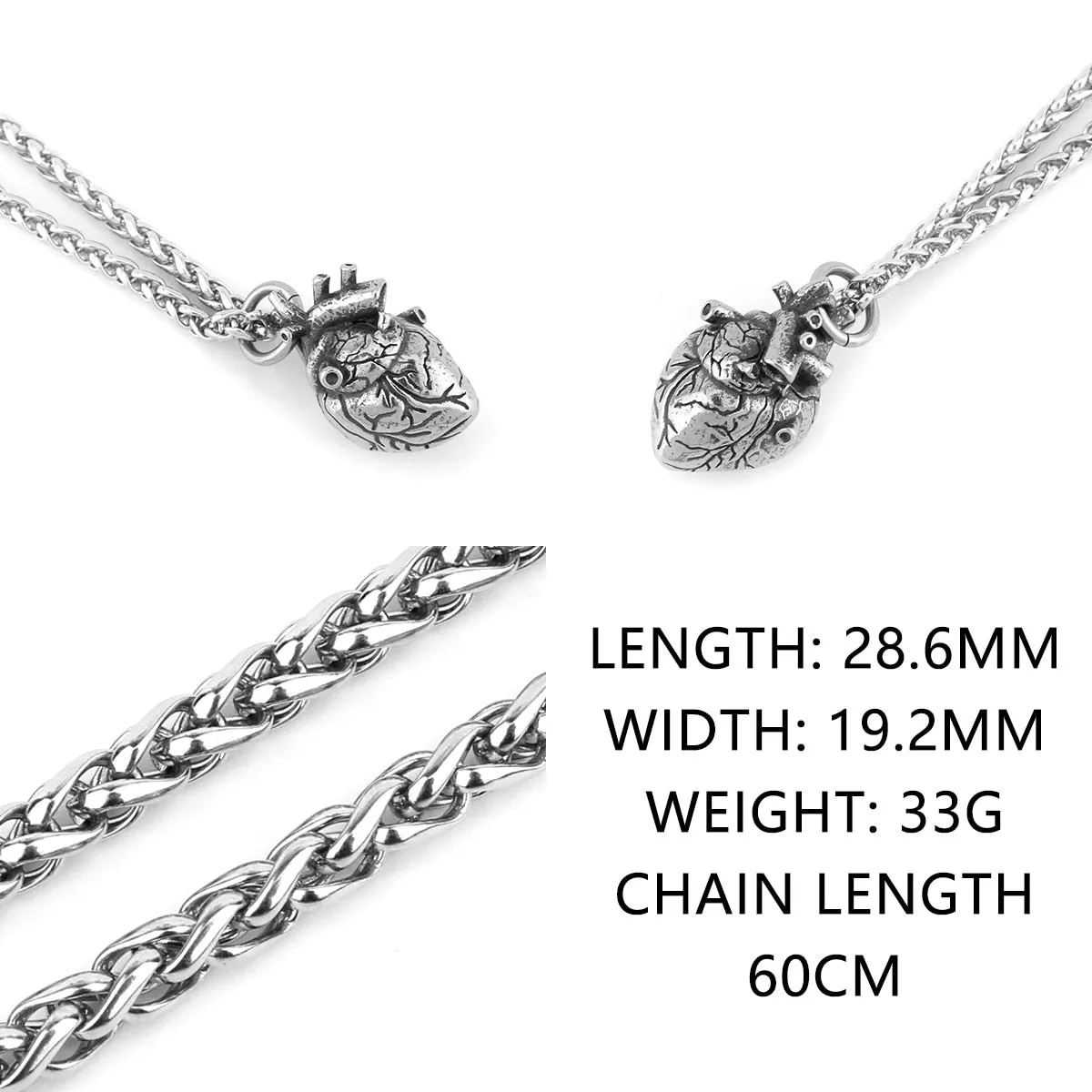 Fashion Minimalist Heart Necklace Men and Women Anatomical Heart Hip Hop Pendant
