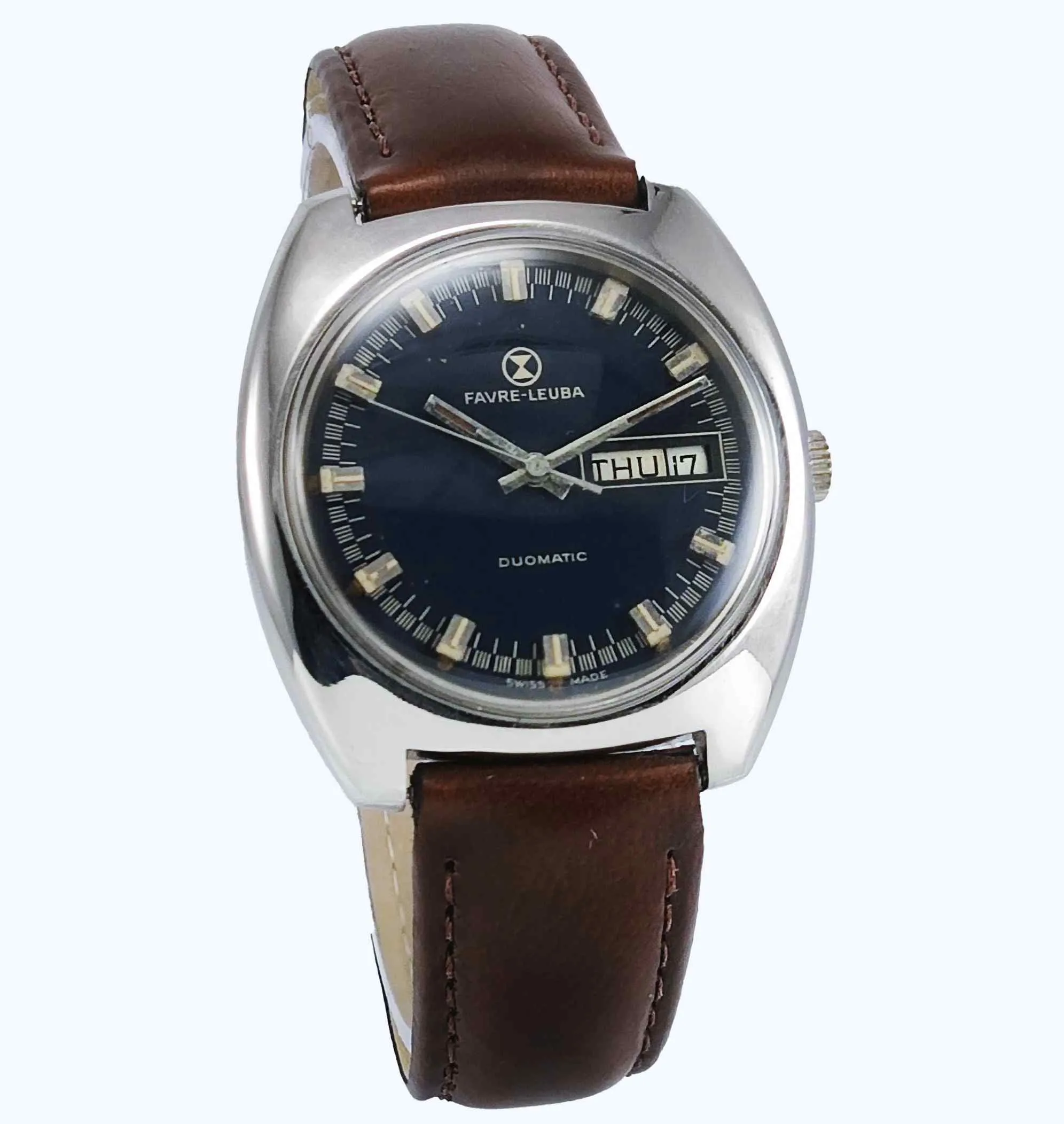 Favre Leuba Duomatic 908 Navy Blue Dial 17 Jewels Men's Automatic Watch