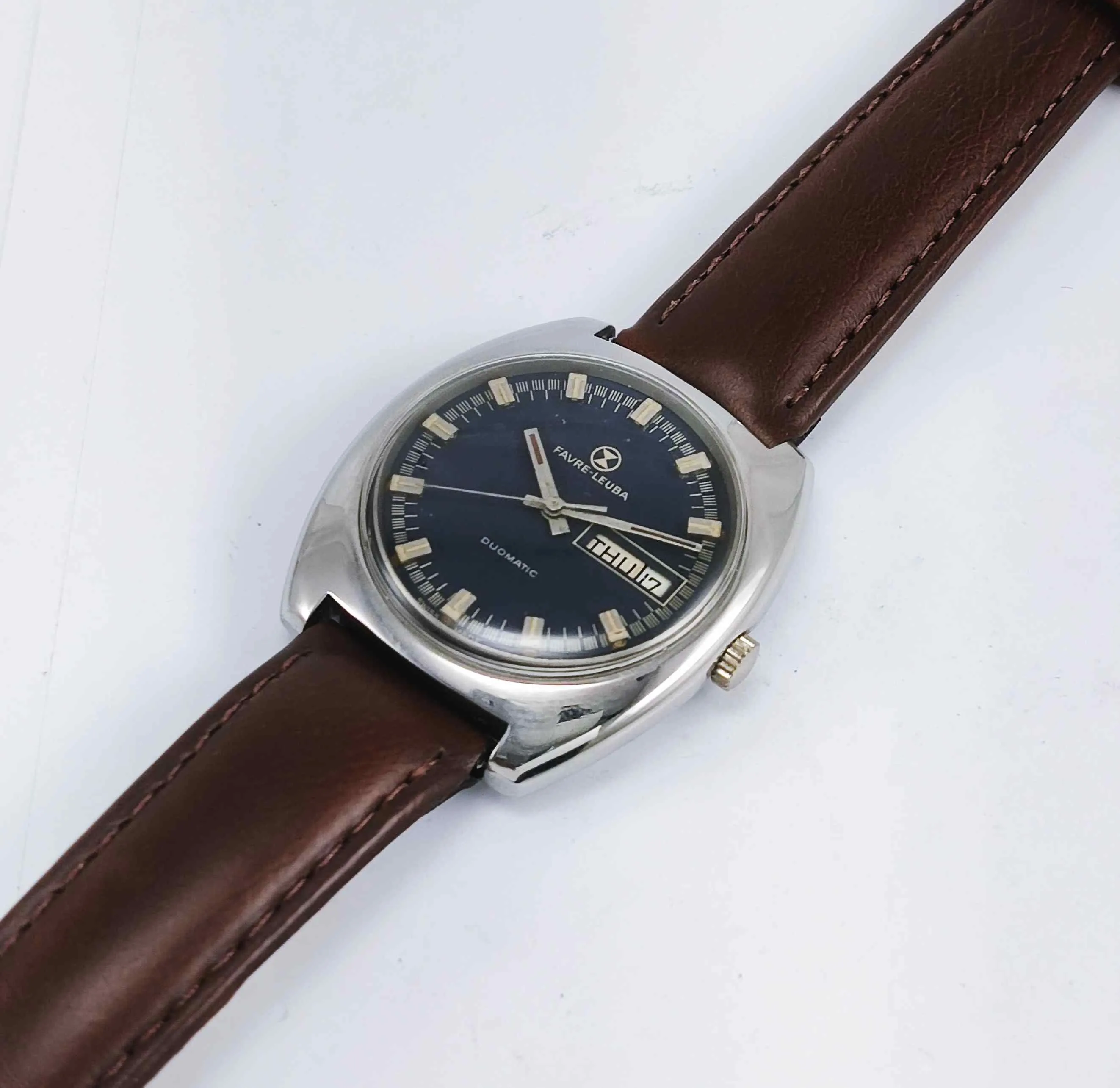 Favre Leuba Duomatic 908 Navy Blue Dial 17 Jewels Men's Automatic Watch