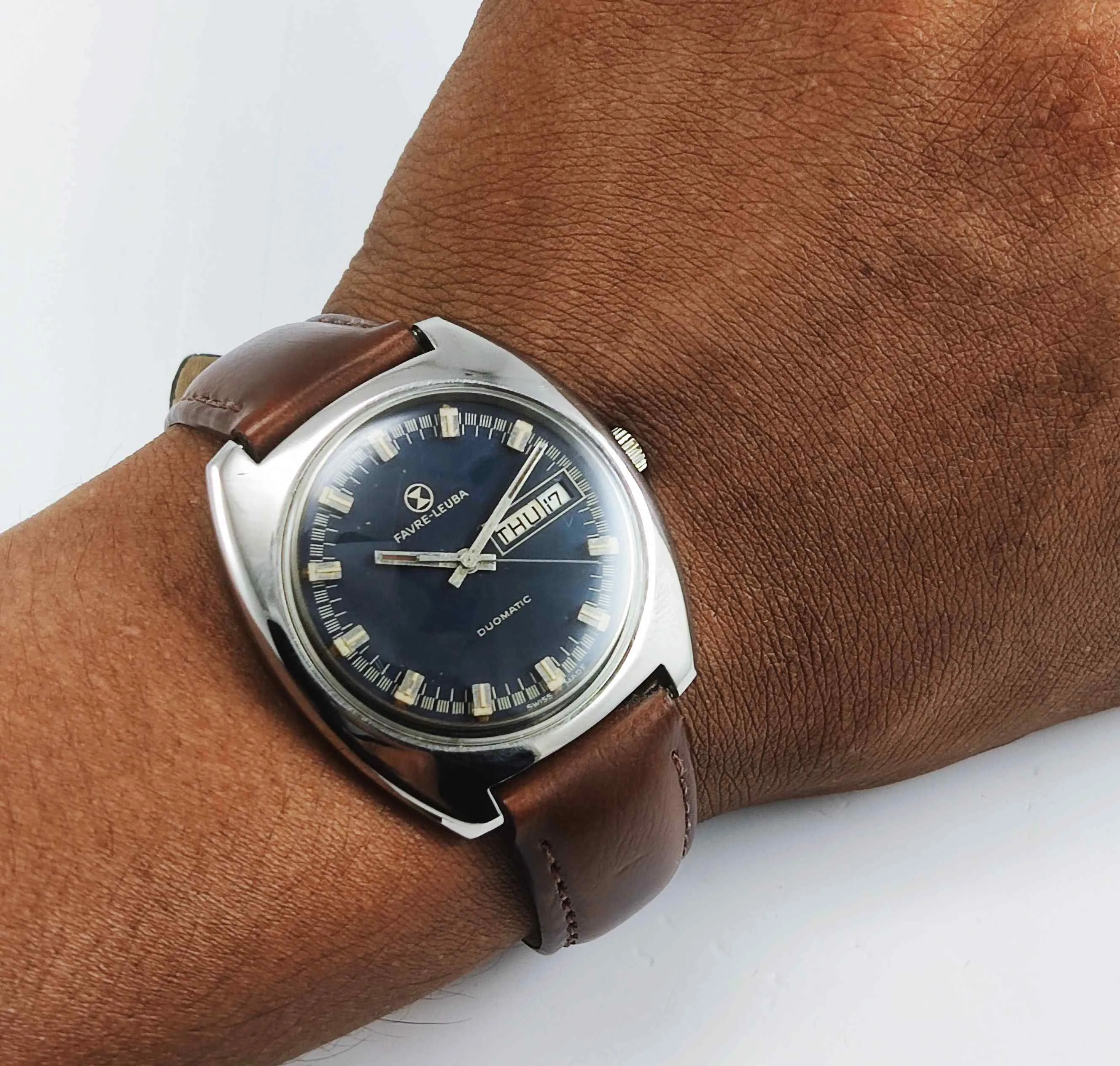 Favre Leuba Duomatic 908 Navy Blue Dial 17 Jewels Men's Automatic Watch