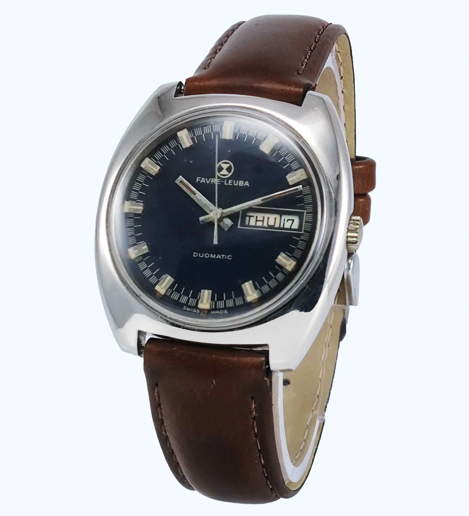 Favre Leuba Duomatic 908 Navy Blue Dial 17 Jewels Men's Automatic Watch