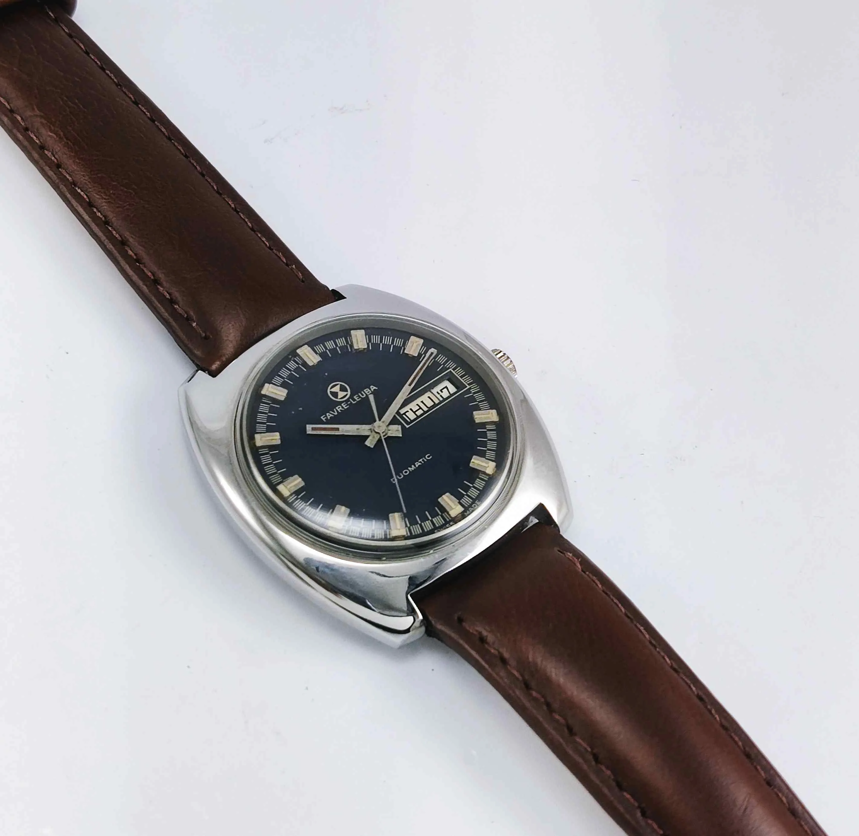 Favre Leuba Duomatic 908 Navy Blue Dial 17 Jewels Men's Automatic Watch