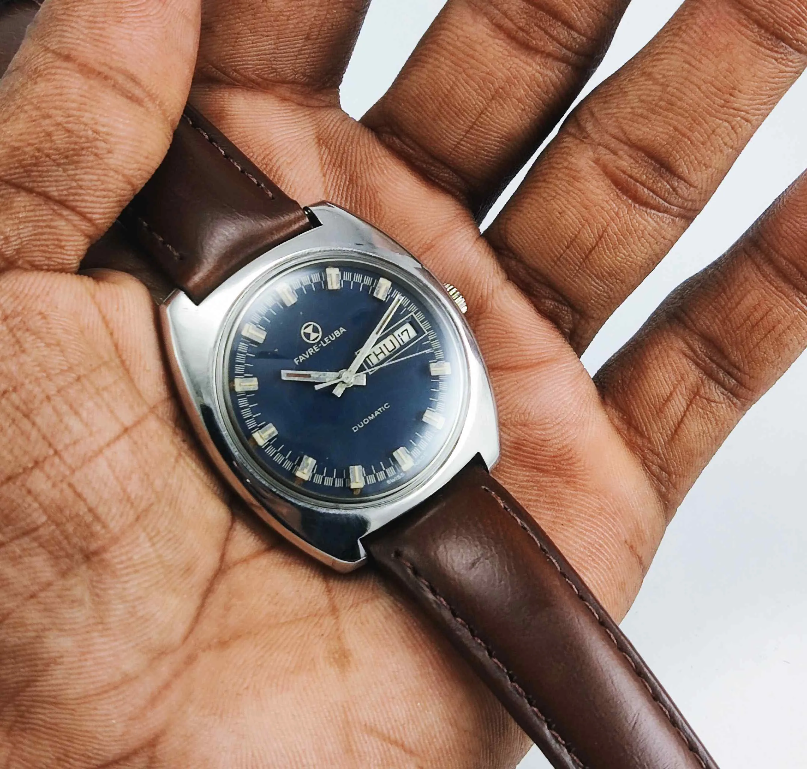 Favre Leuba Duomatic 908 Navy Blue Dial 17 Jewels Men's Automatic Watch