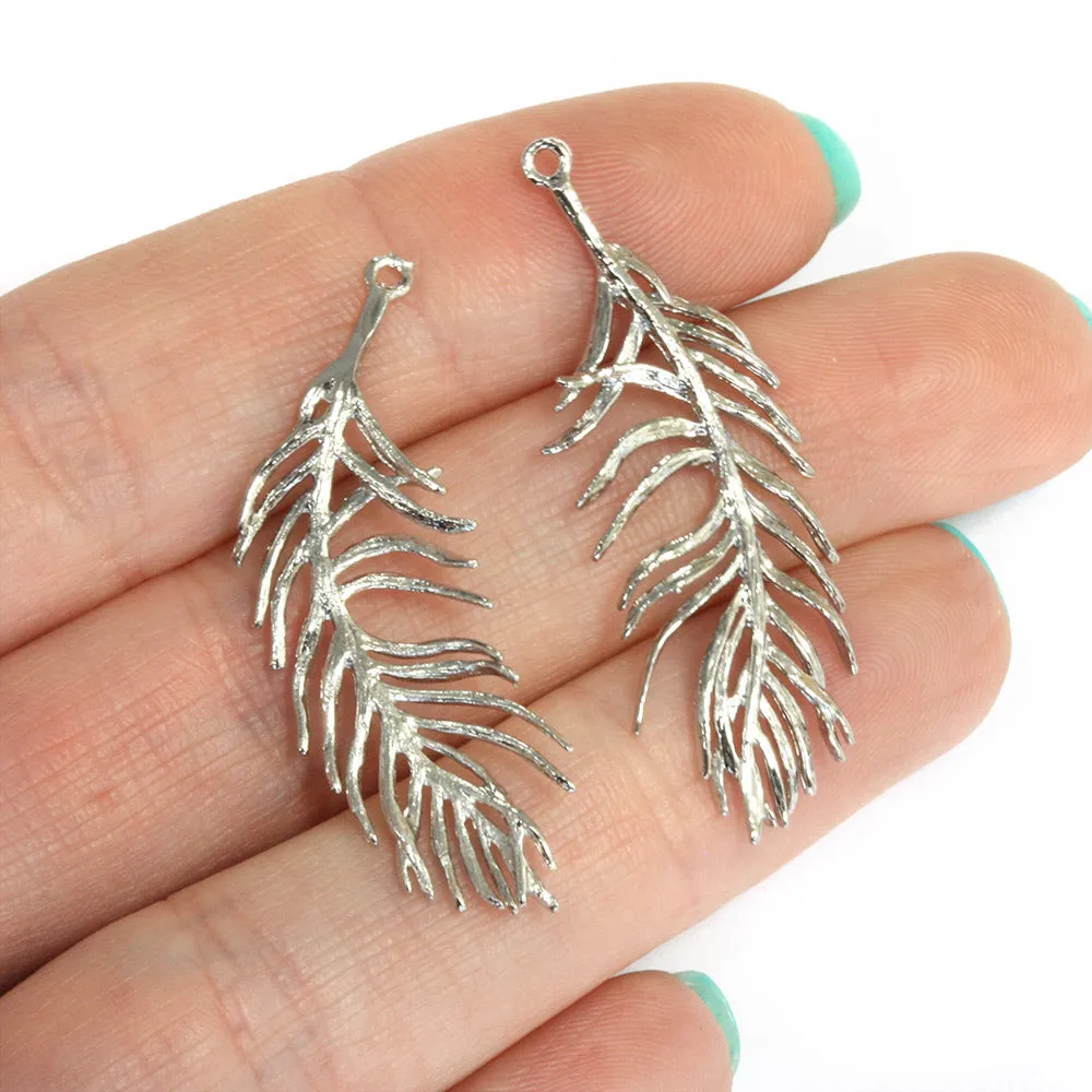Feather 34x16mm Antique Silver - Pack of 2