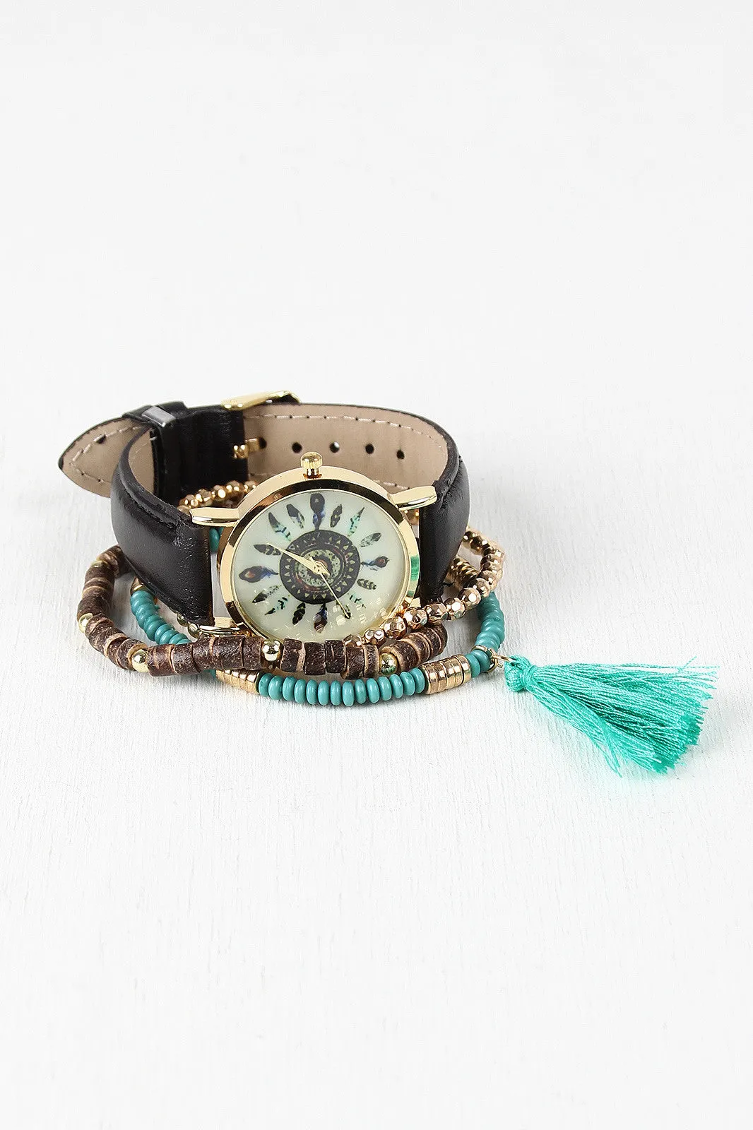 Feather Radial Watch And Bracelets Set