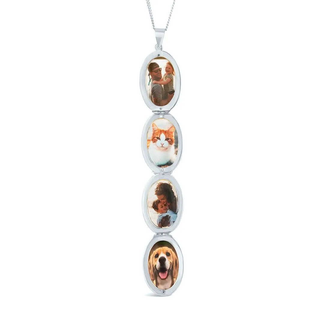 Four Picture Oval Locket | White Gold
