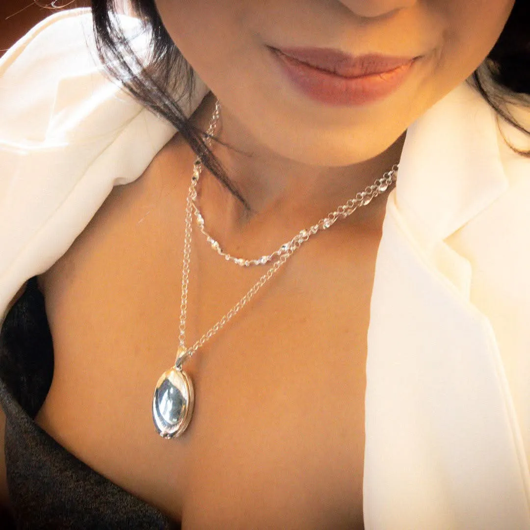 Four Picture Oval Locket | White Gold