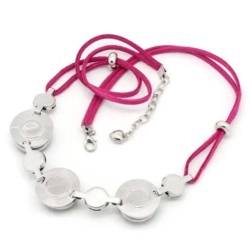 Fushia Velvet Chunk Lobster Clasp Necklace & Extender Chain Fits Snaps Chunk Buttons