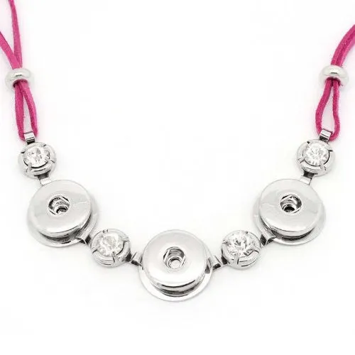 Fushia Velvet Chunk Lobster Clasp Necklace & Extender Chain Fits Snaps Chunk Buttons