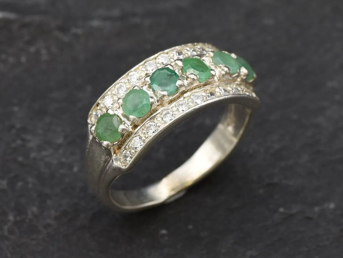 Genuine Emerald Ring - Green Eternity Ring, May Birthstone Ring