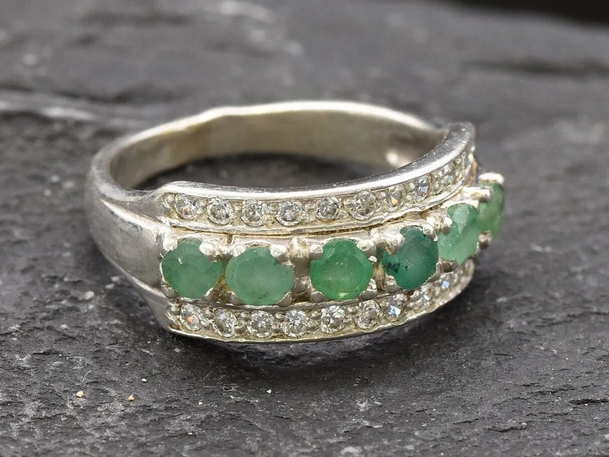 Genuine Emerald Ring - Green Eternity Ring, May Birthstone Ring