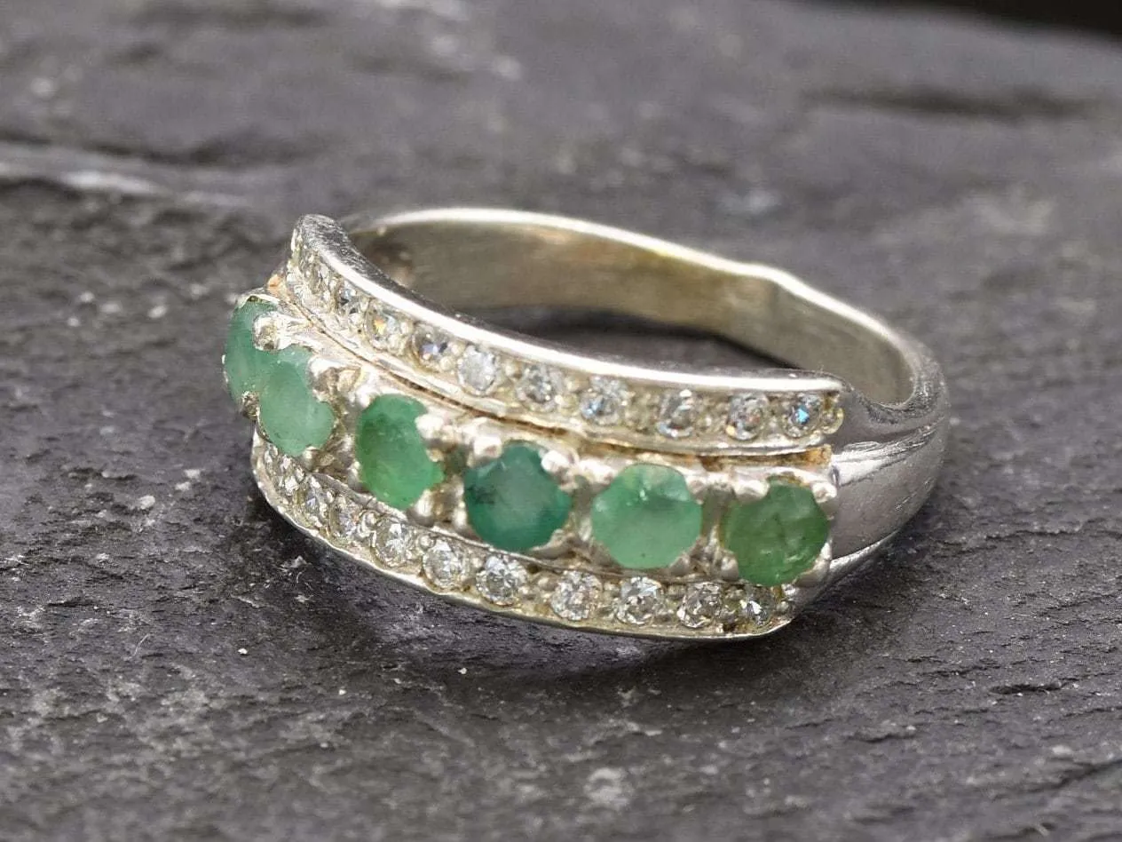 Genuine Emerald Ring - Green Eternity Ring, May Birthstone Ring