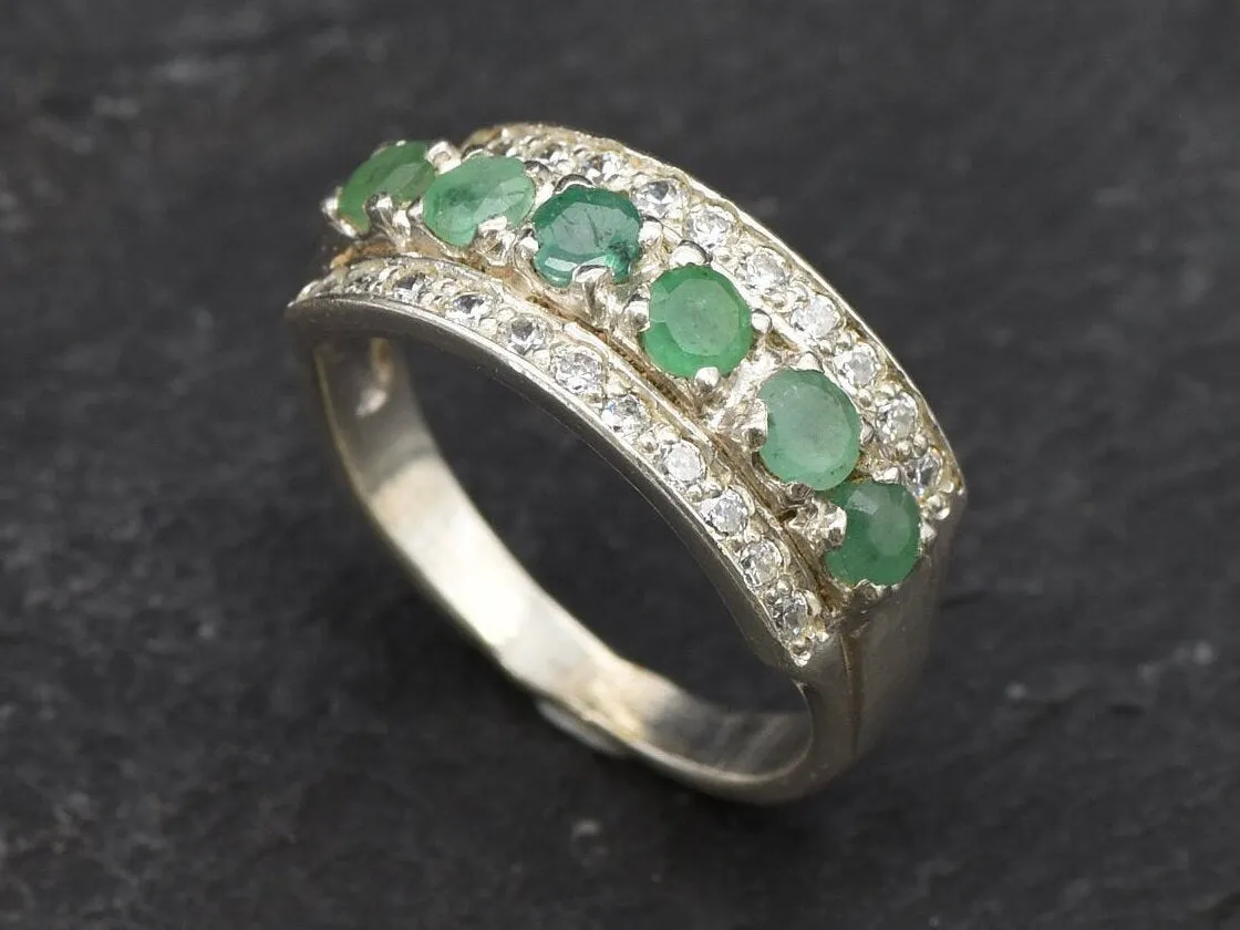 Genuine Emerald Ring - Green Eternity Ring, May Birthstone Ring