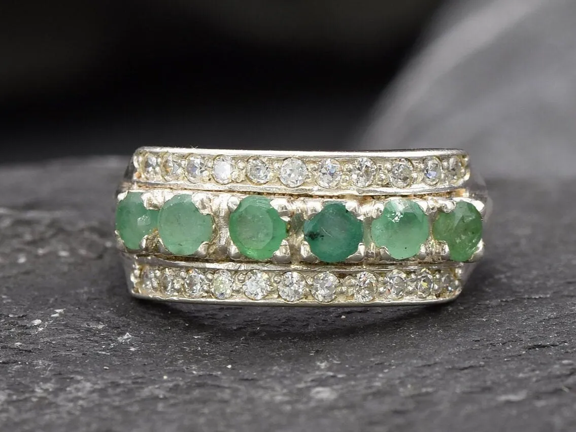 Genuine Emerald Ring - Green Eternity Ring, May Birthstone Ring