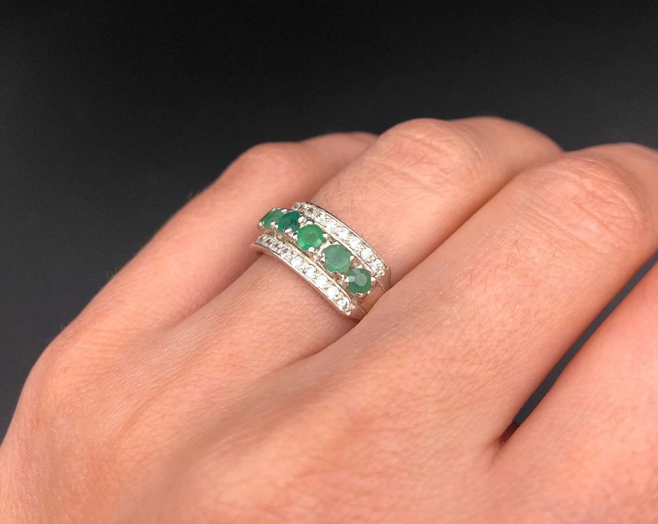 Genuine Emerald Ring - Green Eternity Ring, May Birthstone Ring