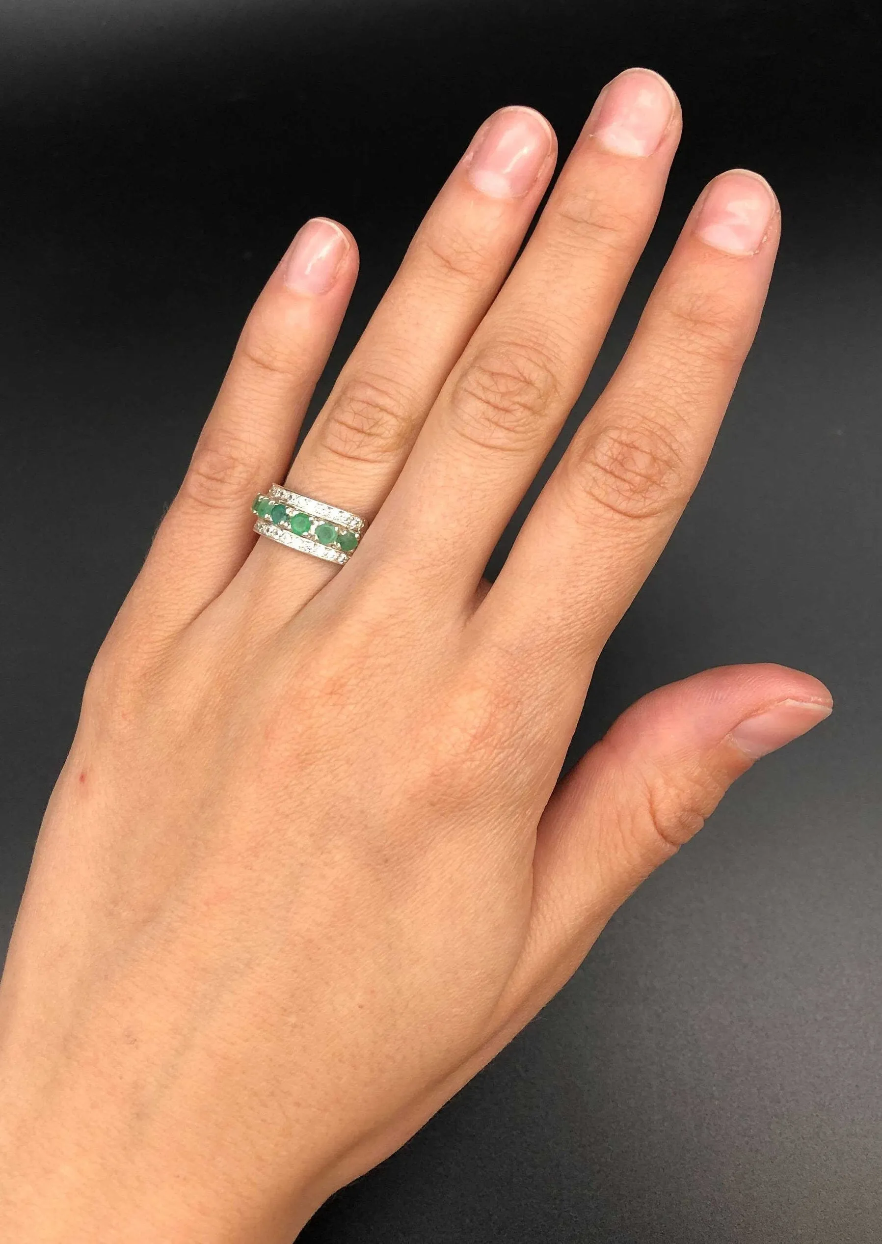 Genuine Emerald Ring - Green Eternity Ring, May Birthstone Ring