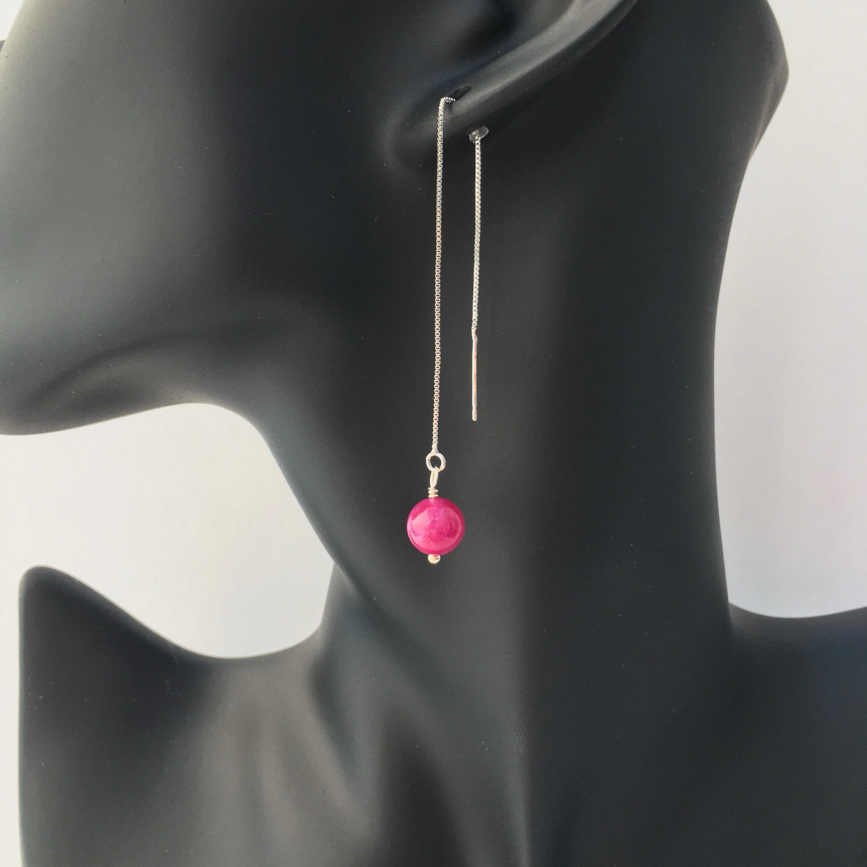 Genuine Pink Tourmaline Silver Plated Threader Earrings, Pair