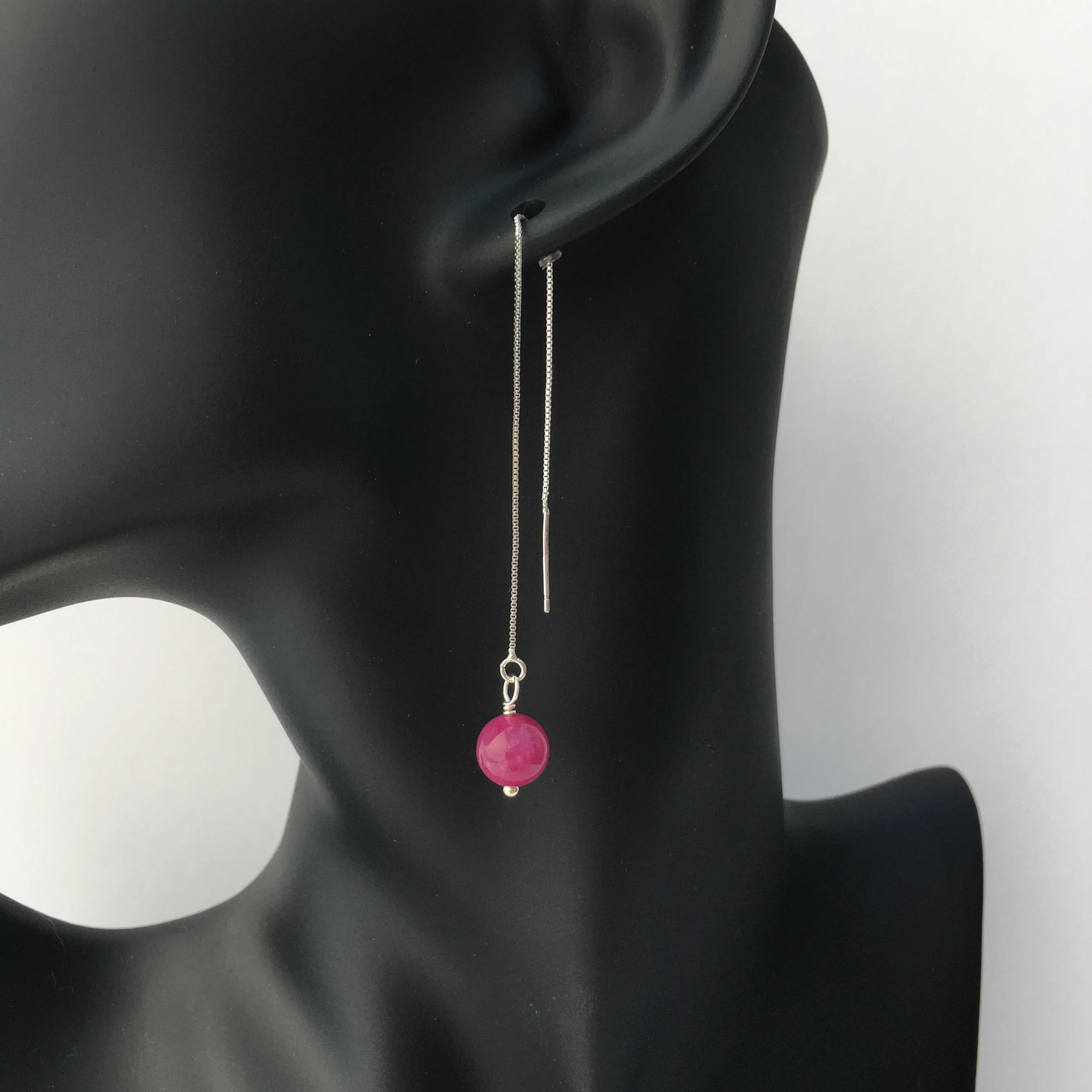 Genuine Pink Tourmaline Silver Plated Threader Earrings, Pair