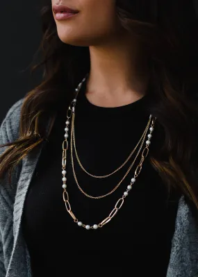 Gold & White Beaded Layered Necklace