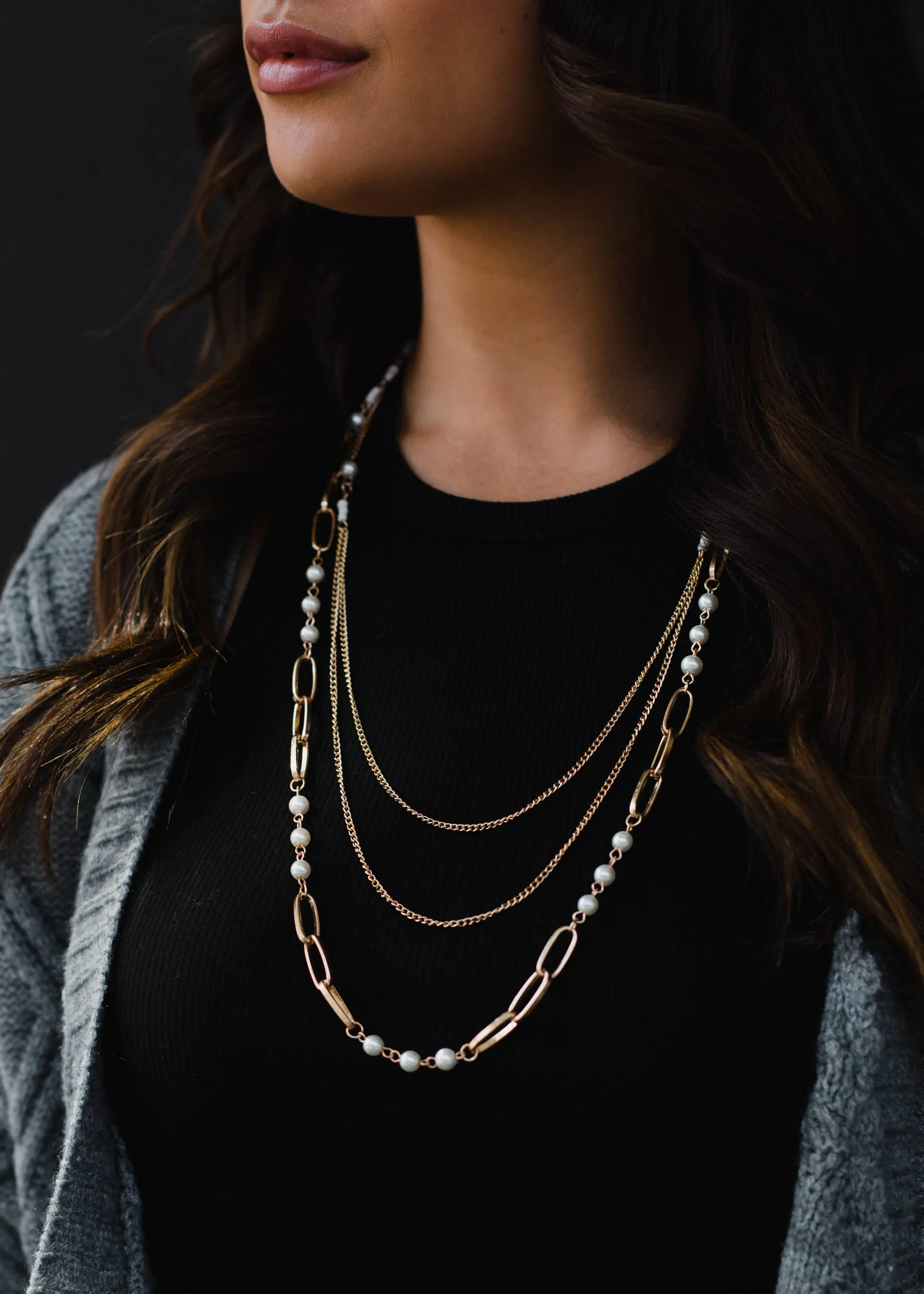 Gold & White Beaded Layered Necklace