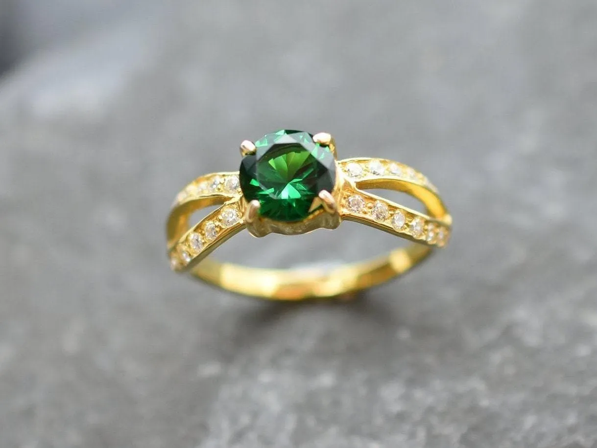 Gold Emerald Ring - Vintage Emerald Ring - Solitaire Emerald Ring