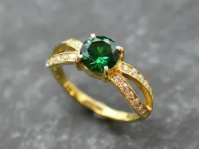 Gold Emerald Ring - Vintage Emerald Ring - Solitaire Emerald Ring