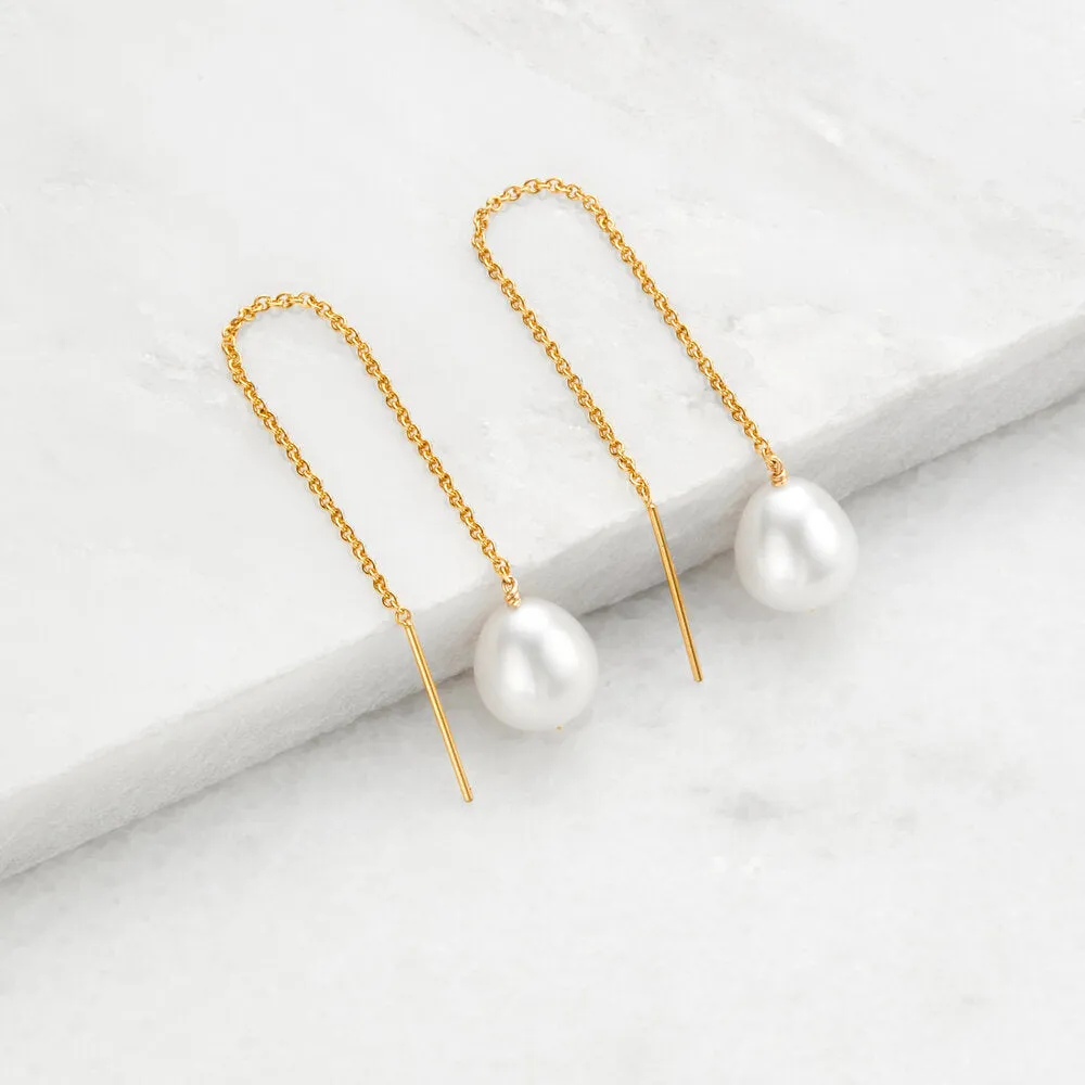 Gold Large Pearl Drop Ear Threaders