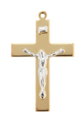 Gold Over Sterling Silver Two Toned Crucifix, 24" Chain