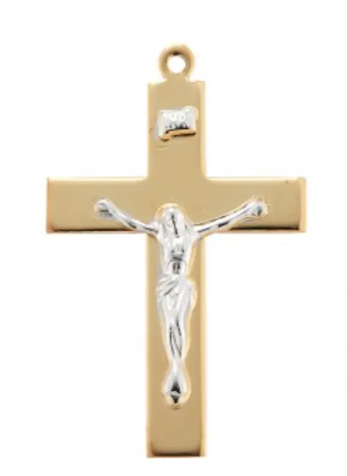 Gold Over Sterling Silver Two Toned Crucifix, 24" Chain